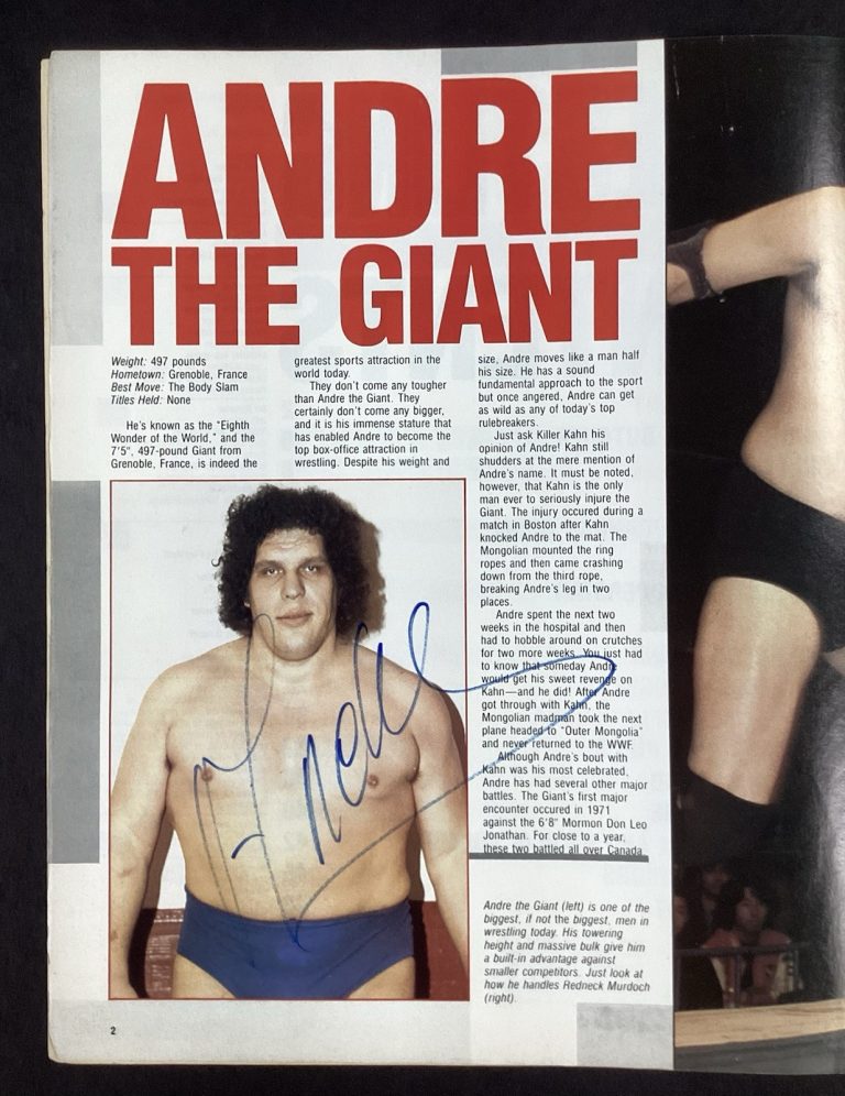 Andre The Giant Signed Wrestling Magazine WWF +6 HOF Autograph NICE PSA/DNA