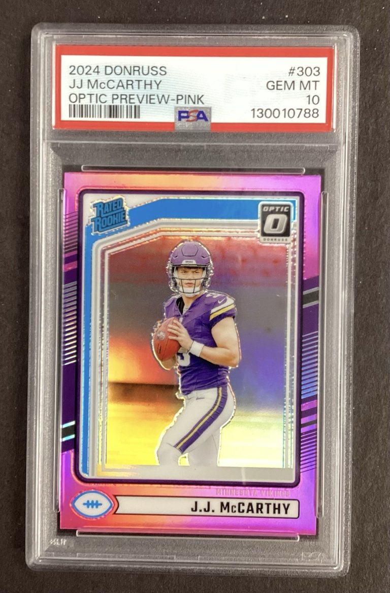 2024 Donruss Rated Rookie Optic Preview Pink Prizm JJ McCarthy PSA 10 GEM MT
