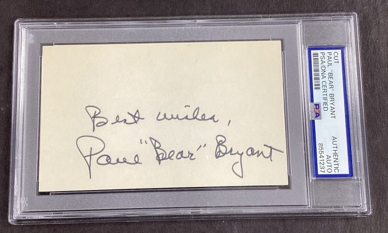 Paul Bear Bryant Signed Index Card Alabama Tide Coach Football HOF Auto PSA/DNA