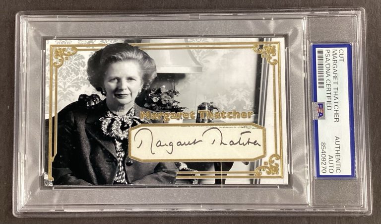 Margaret Thatcher Signed Custom Card Cut UK Prime Minister Iron Lady Auto PSA