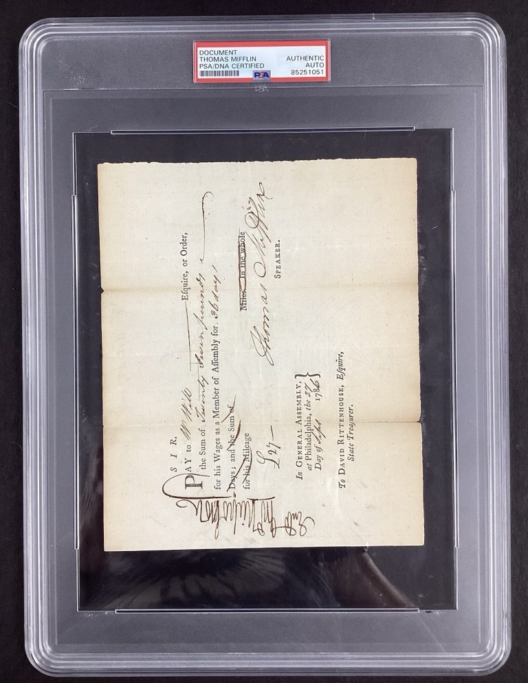 Thomas Mifflin Signed Document Check 1786 Governor Constitution Autograph PSADNA