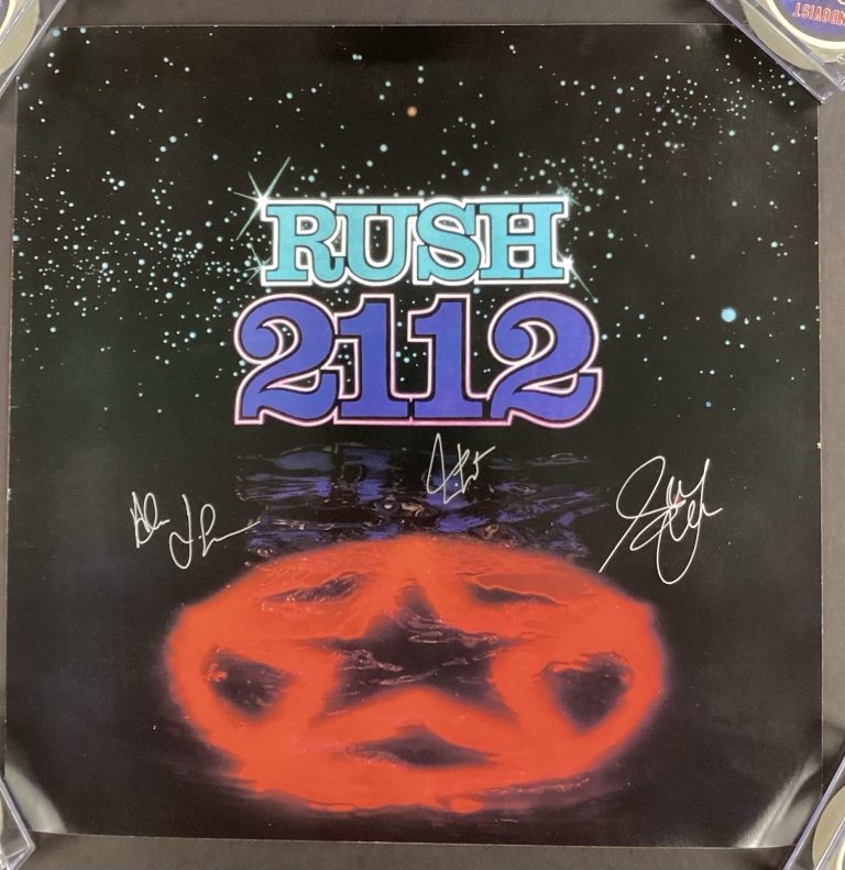 Rush Signed 2112 Poster 17x17 Neil Peart Lee Lifeson Geddy Lee Autograph JSA LOA