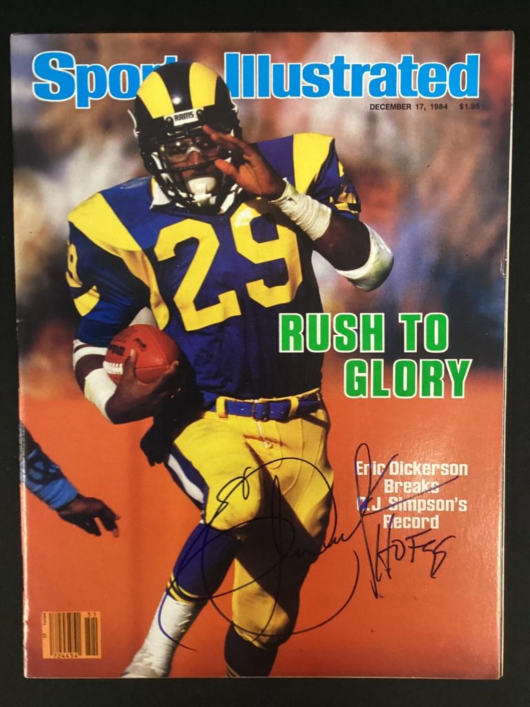 Eric Dickerson Signed Sports Illustrated 12/17/84 No Label Rams Auto HOF JSA