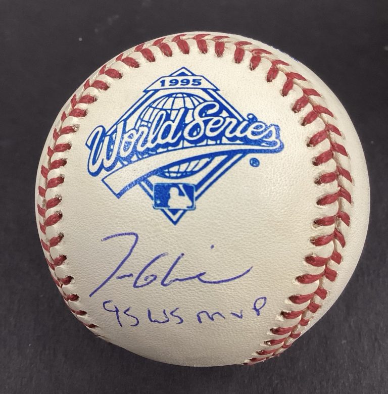 Tom Glavine Signed 1995 World Series OMLB Baseball Braves HOF Insc Auto JSA #1