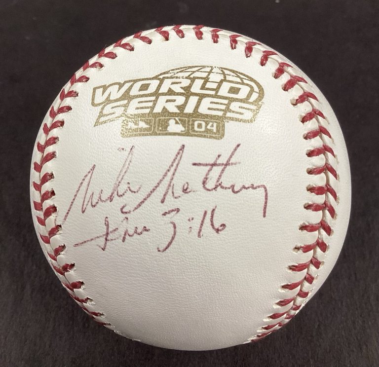 Mike Matheny Signed Baseball 2004 WS Logo World Series Cardinals Autograph TPG