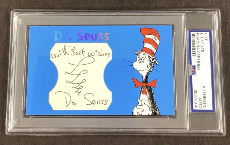 Dr. Seuss Signed Custom Card & Cut The Cat In The Hat Autograph PSA/DNA