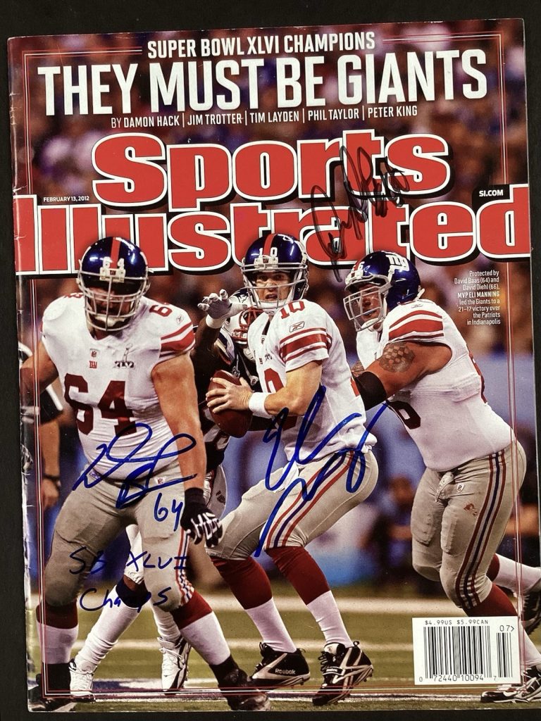 Eli Manning+2 Signed Sports Illustrated 2/13/12 SB Football Auto No Label JSA