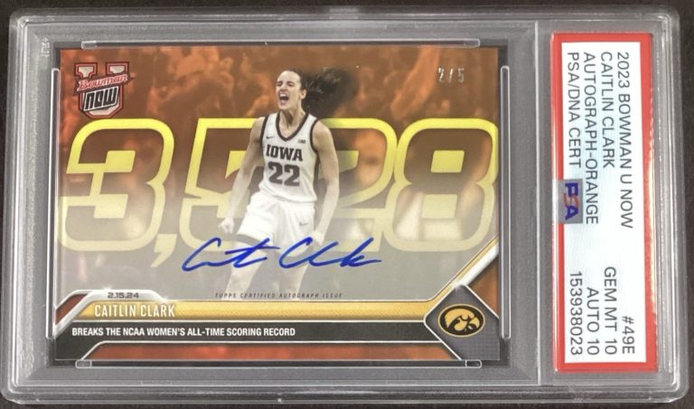 2023 Bowman U Now 49E Caitlin Clark 3528 Record Orange Auto /5 PSA/DNA 10/10
