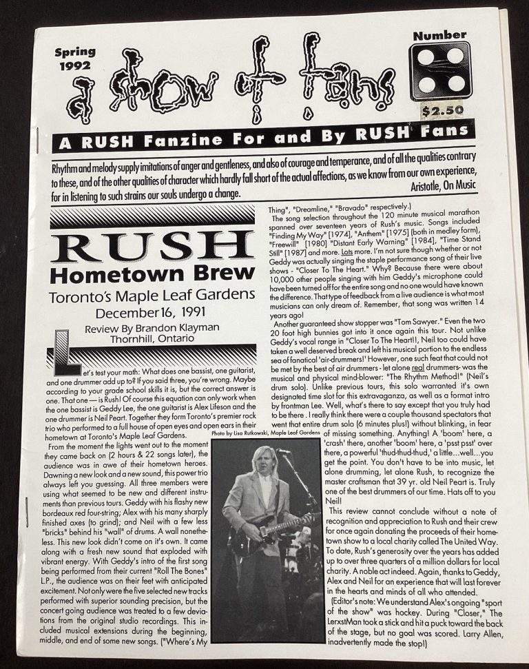Rush A Show of Fans Fanzine 1992 Spring # 4 Magazine Newsletter Fan Club Vintage