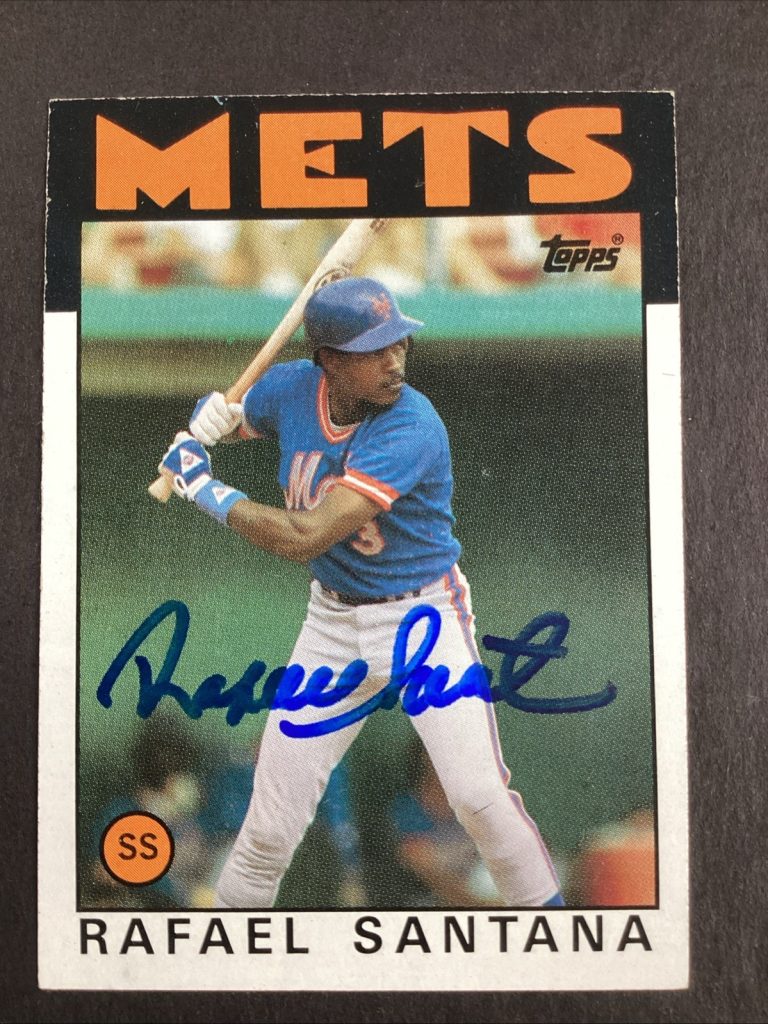 Rafael Santana Signed 1986 Topps #587 Baseball Card NY Mets Autograph TPG #1