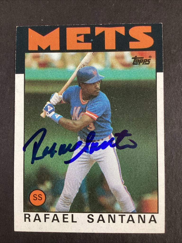 Rafael Santana Signed 1986 Topps #587 Baseball Card NY Mets Autograph TPG #2