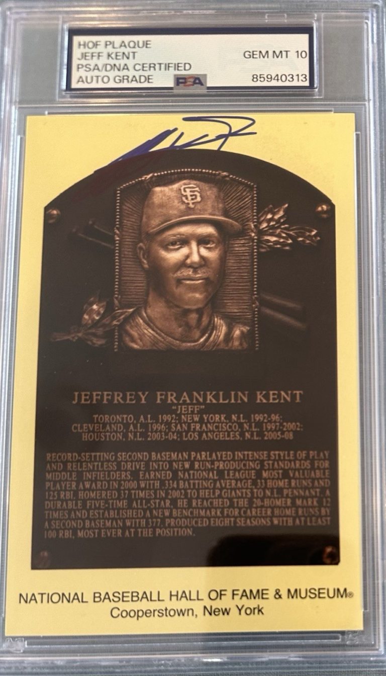 Jeff Kent Signed Gold HOF Plaque Postcard Yellow HOF Giants Autograph PSA/DNA 10
