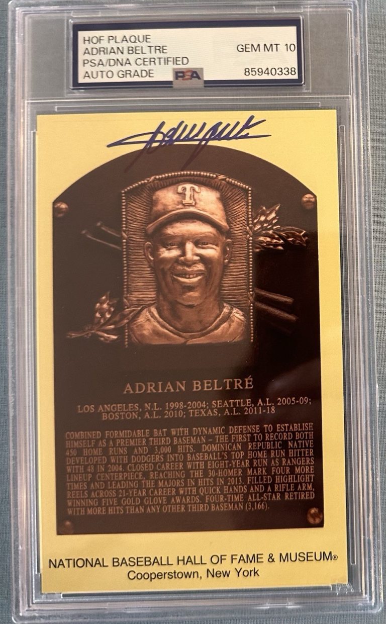 Adrian Beltre Signed Gold HOF Plaque Postcard Yellow Ranger Autograph PSA/DNA 10