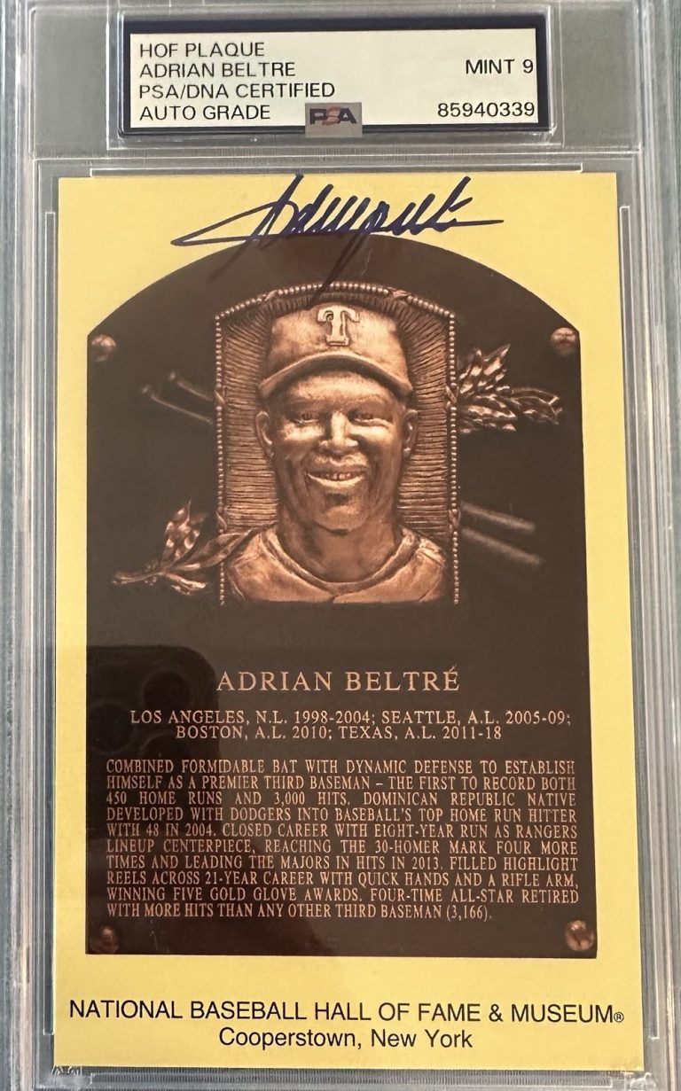 Adrian Beltre Signed Gold HOF Plaque Postcard Yellow Ranger Autograph PSA/DNA 9