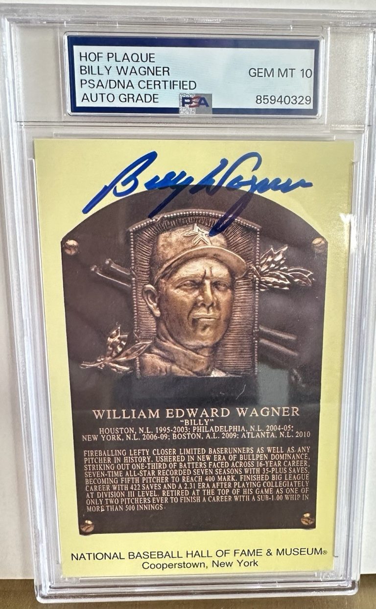Billy Wagner Signed Gold HOF Plaque Postcard Yellow Astros Autograph PSA/DNA 10