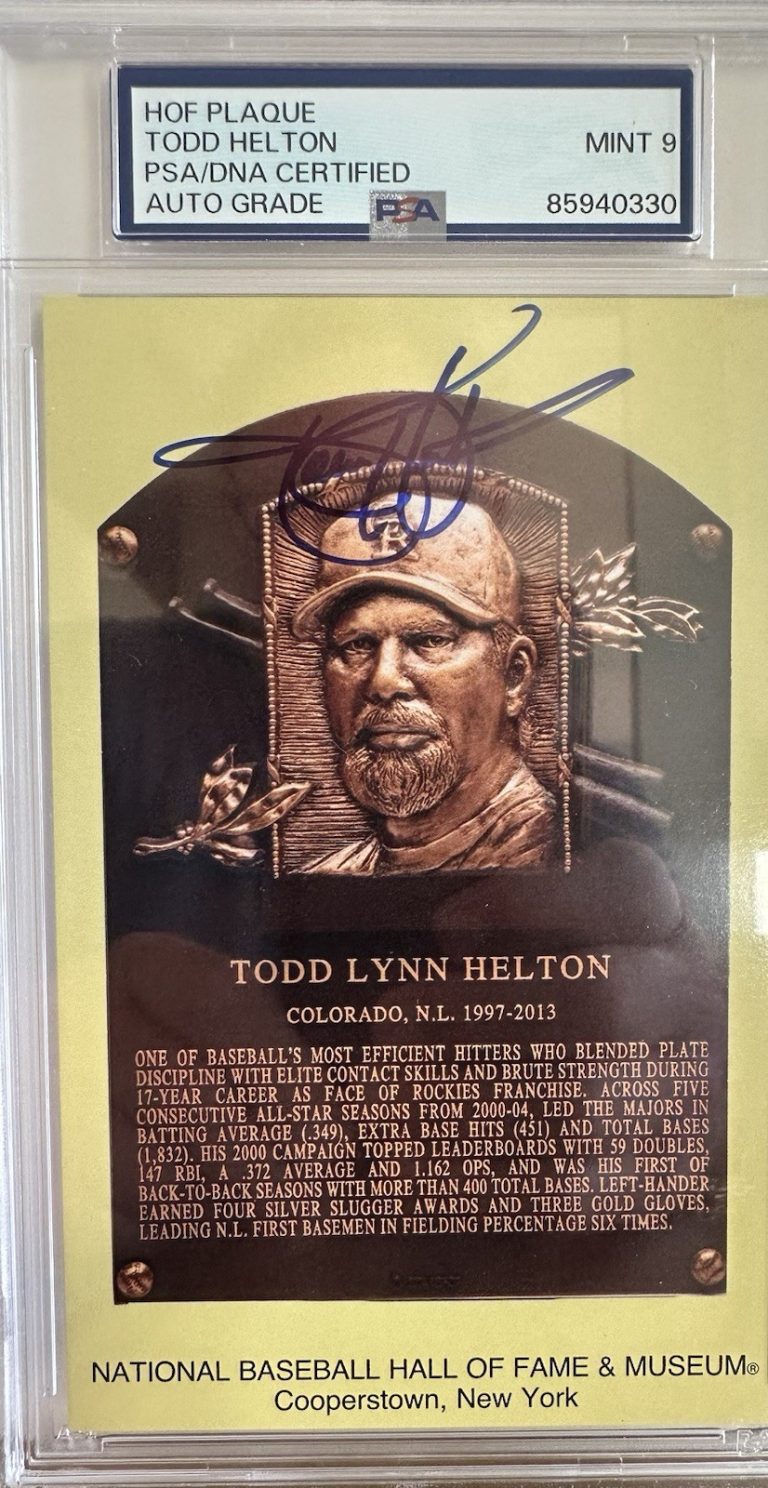 Todd Helton Signed Gold HOF Plaque Postcard Yellow Rockies Autograph PSA/DNA 9