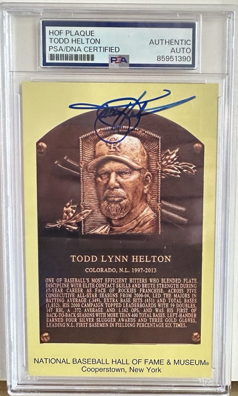 Todd Helton Signed Gold HOF Plaque Postcard Yellow Rockies Autograph PSA/DNA