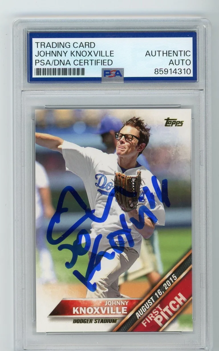 Signed Baseball Card Auto Johnny Knoxville 2016 Topps #FP-10 Dodgers PSA/DNA