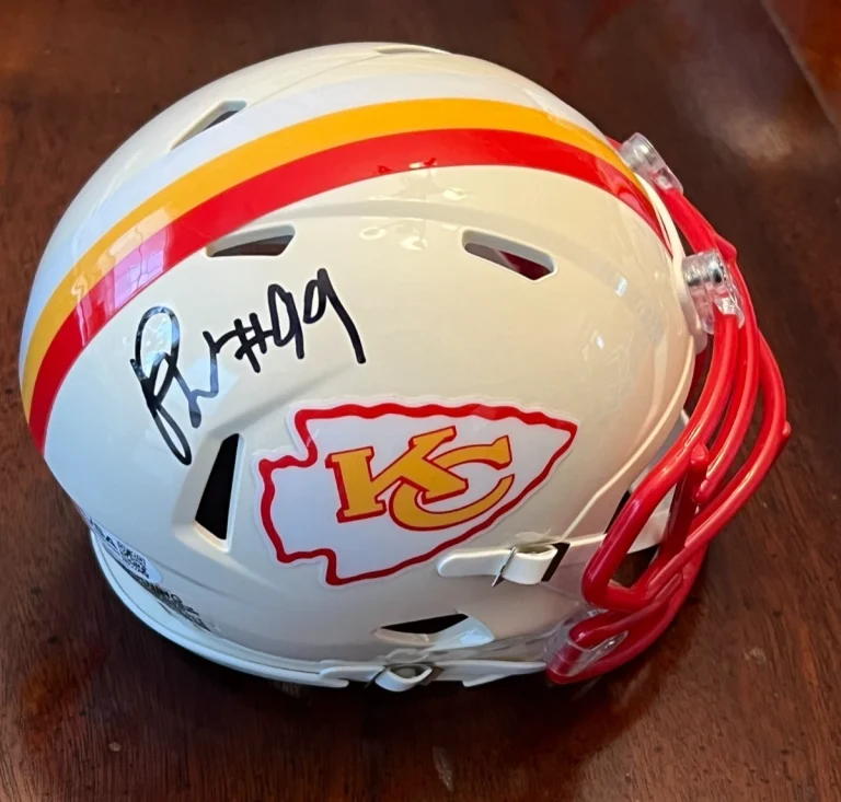PETER WOODS SIGNED FOOTBALL MINI HELMET AUTO KANSAS CITY CHIEFS RETRO JSA COA