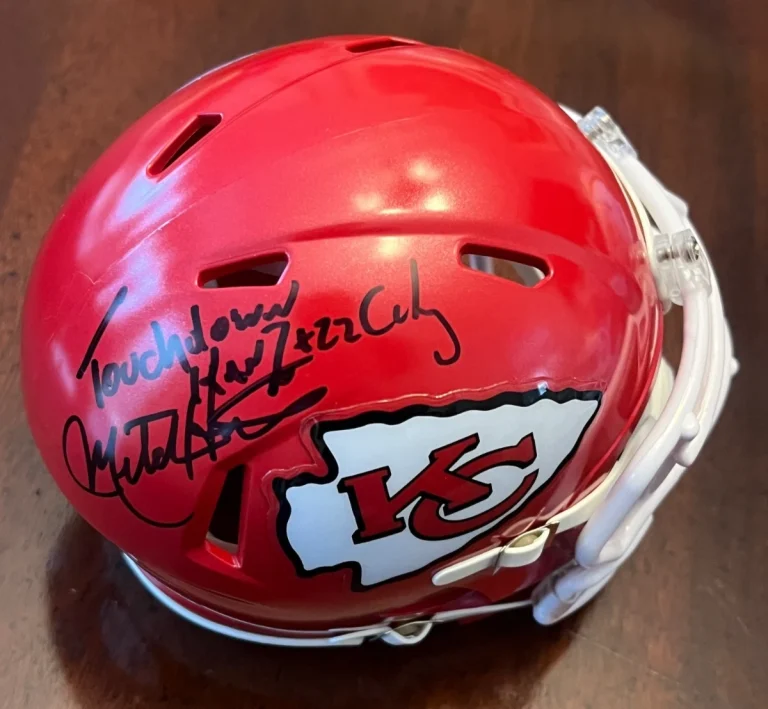 ANNOUNCER MITCH HOLTHUS SIGNED FOOTBALL MINI HELMET KANSAS CITY CHIEFS JSA COA