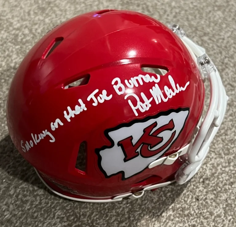 PAT MAHOMES SR SIGNED MINI HELMET KC CHIEFS SMOKING ON THAT JOE BURROW JSA COA