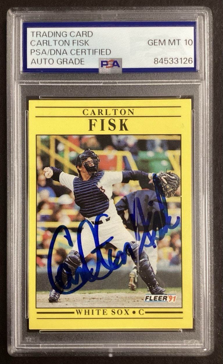 Carlton Fisk Signed 1991 Fleer #118 Baseball Card White Sox Auto PSA/DNA GM 10