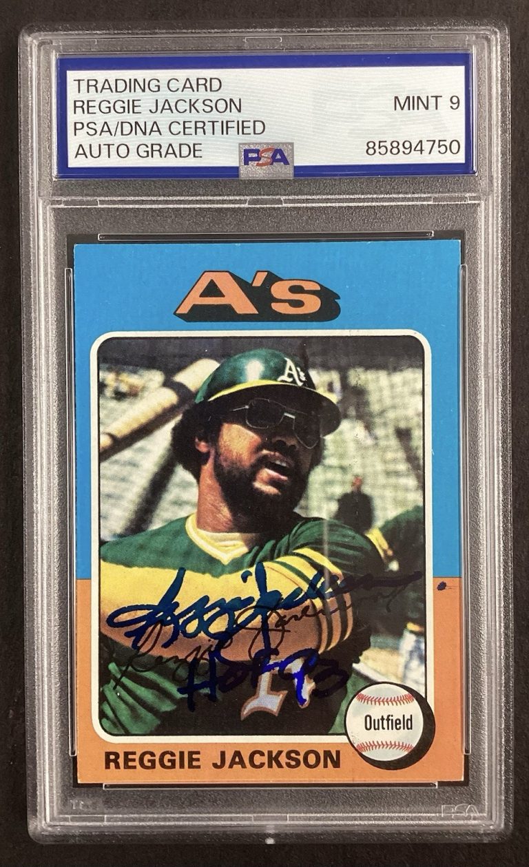 Reggie Jackson Signed 1975 Topps #300 Baseball Card HOF 93 Auto PSA/DNA 9