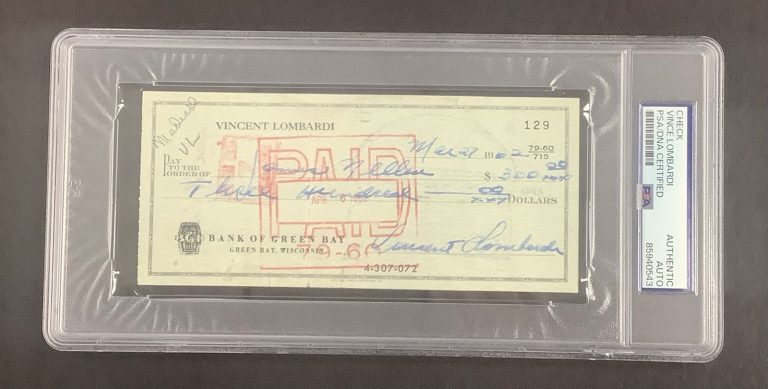 Vince Lombardi Signed Check Green Bay Packers HOF Football Autograph PSA/DNA