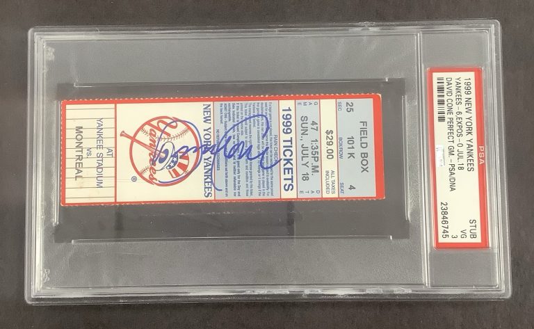 David Cone Signed Ticket Stub Perfect Game No Hitter 99 Baseball Auto PSA/DNA 3