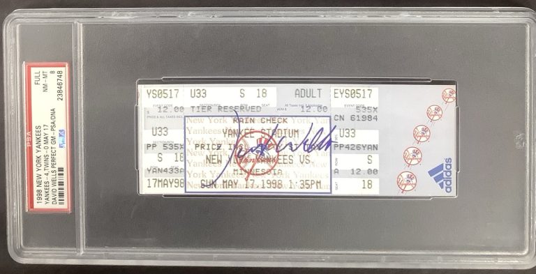 David Wells Signed Ticket Full Perfect Game No Hitter 98 Baseball Auto PSA/DNA 8