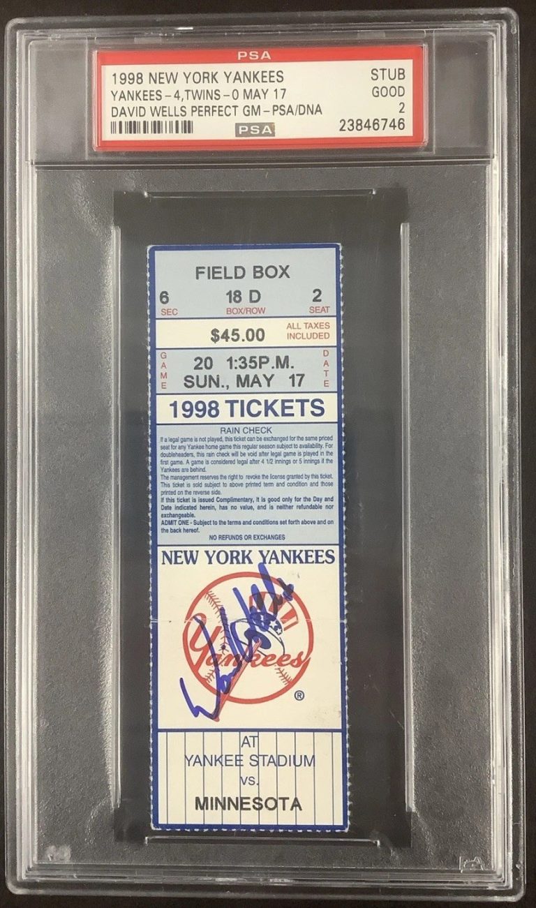 David Wells Signed Ticket Stub Perfect Game No Hitter 98 Baseball Auto PSA/DNA 2