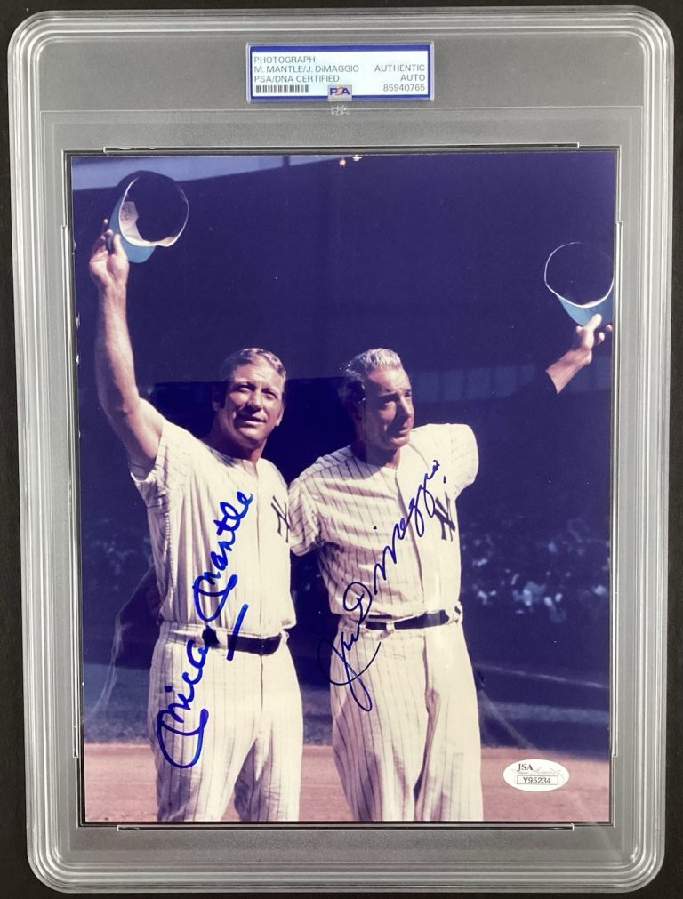 Mickey Mantle Joe DiMaggio Signed Photo 8x10 Baseball Autograph Yankees PSA/DNA