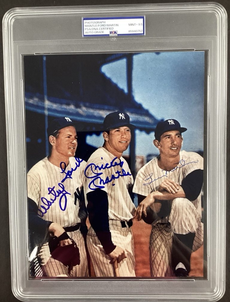 Mickey Mantle Whitey Ford Martin Signed Photo 8x10 Baseball Auto PSA/DNA MT+ 9.5