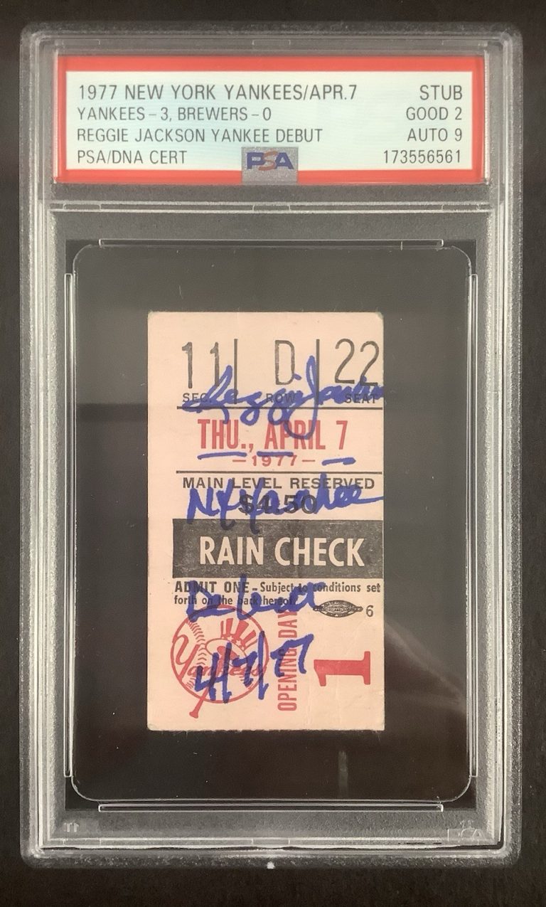 Reggie Jackson Signed Ticket Stub Yankee Debut Baseball Autograph PSA/DNA 2/9