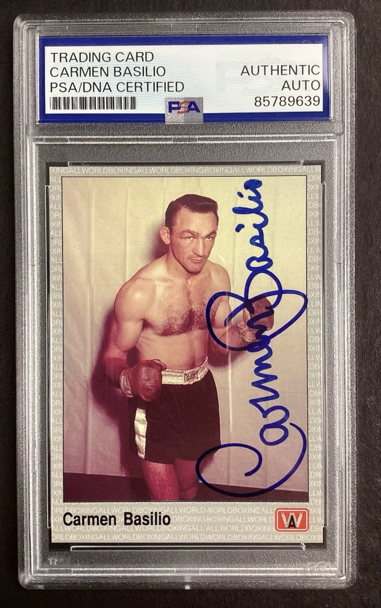 Carmen Basilio Signed 1991 AW Sports #49 Boxing Card Heavyweight Auto PSA/DNA