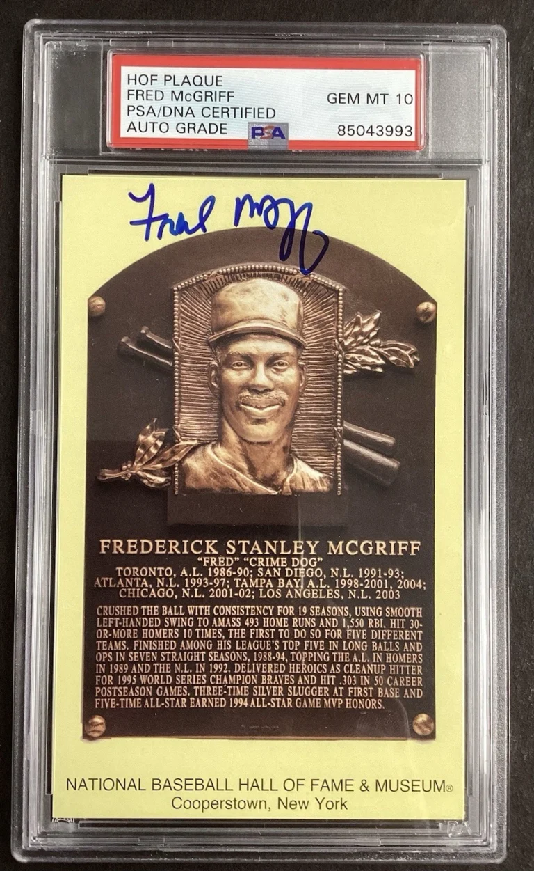 Fred McGriff Signed Gold HOF Plaque Postcard Braves Yellow Autograph PSA/DNA 10