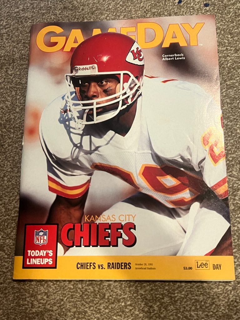 FOOTBALL PROGRAM KANSAS CITY CHIEFS OAKLAND RAIDERS ALBERT LEWIS 10/28 1991