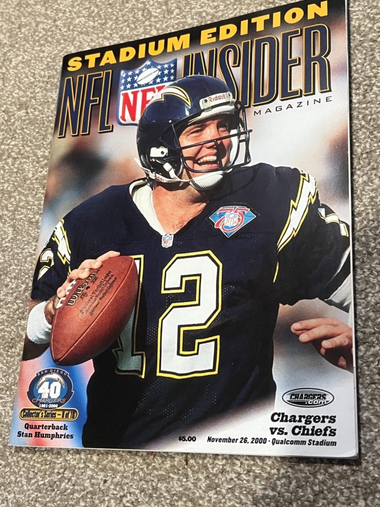 FOOTBALL PROGRAM KANSAS CITY CHIEFS SAN DIEGO CHARGERS 11/26 2000 STAN HUMPHRIES