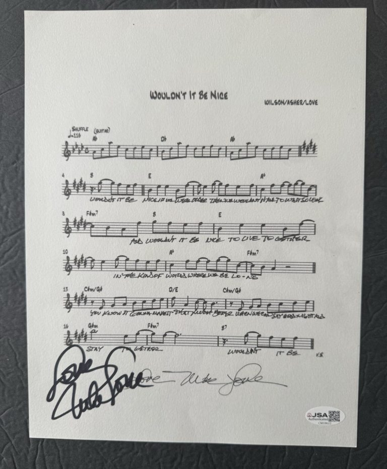 BEACH BOYS SIGNED WOULDN'T IT BE NICE LYRIC SHEET MIKE LOVE JSA COA  AUTOGRAPH