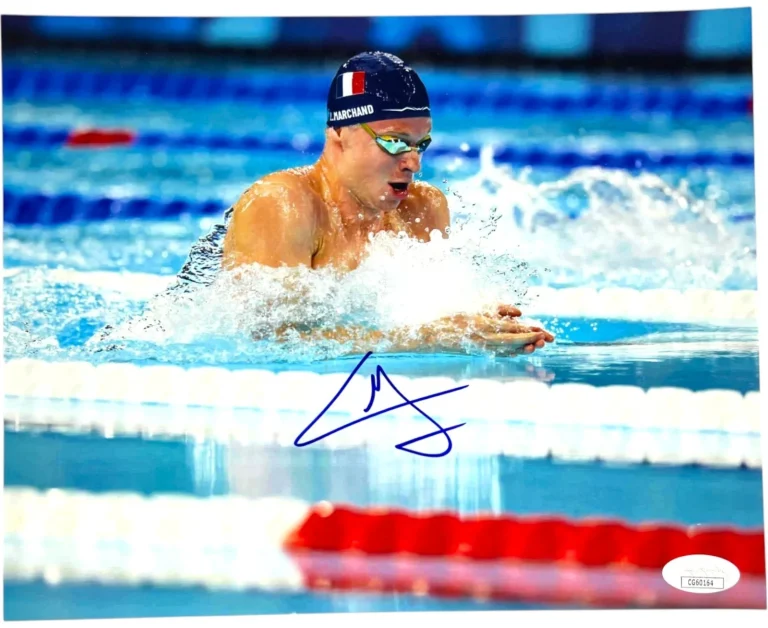LEON MARCHAND SIGNED 8X10 PHOTO 2024 PARIS OLYMPICS GOLD SWIMMING FRANCE JSA COA