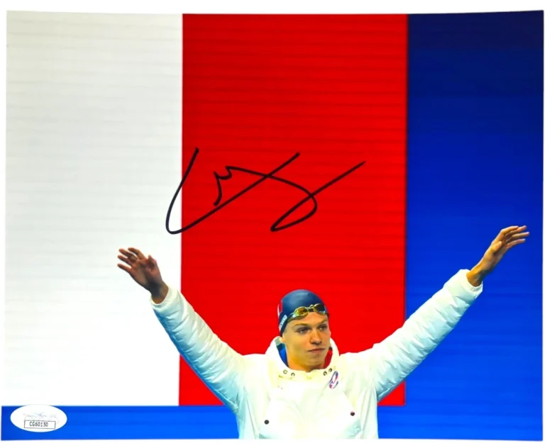 LEON MARCHAND SIGNED 8X10 PHOTO 2024 PARIS OLYMPICS GOLD SWIMMING FRANCE LA JSA
