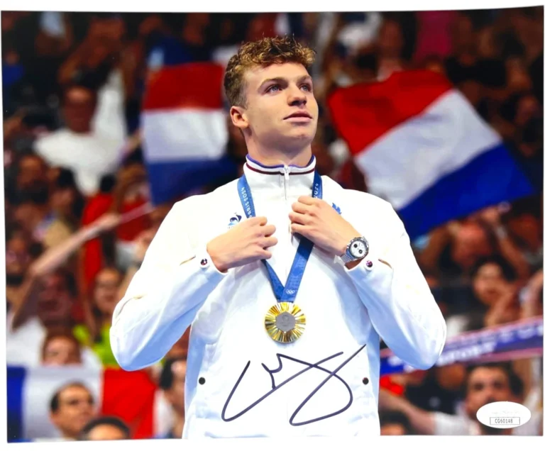 LEON MARCHAND SIGNED 8X10 PHOTO A 2024 PARIS OLYMPICS GOLD SWIMMING FRANCE JSA