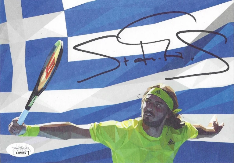 STEFANOS TSITSIPAS SIGNED HANDOUT 5.75 X 8.25 CUSTOM CARD PHOTO JSA