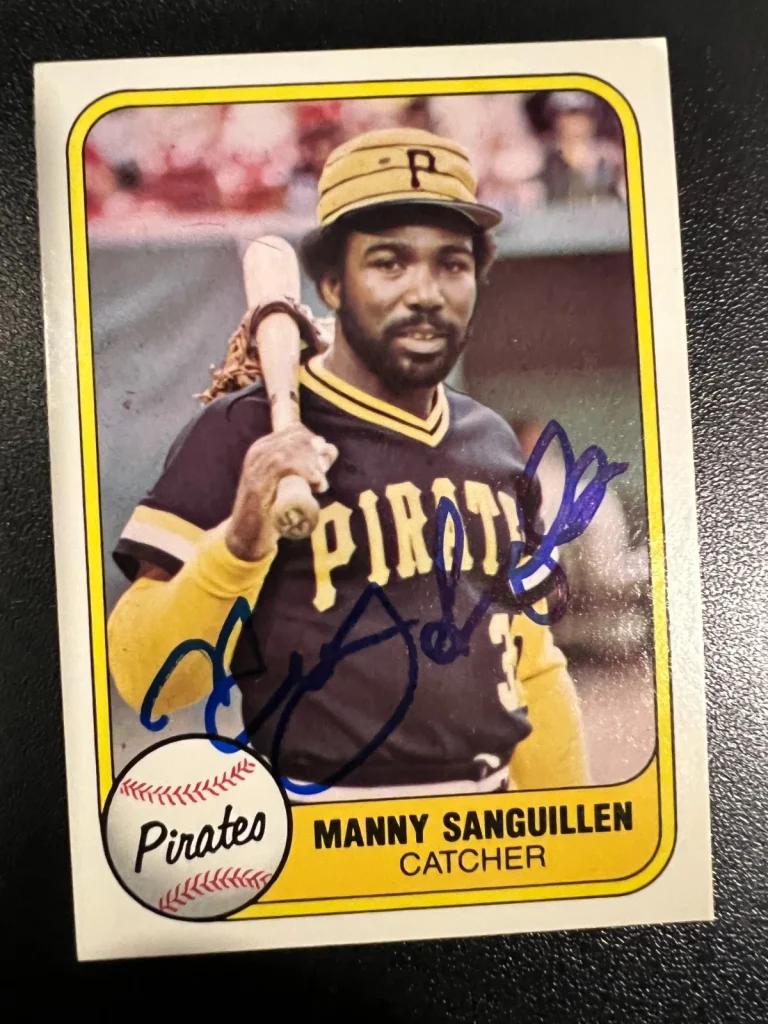 MANNY SANGUILLEN PITTSBURGH PIRATES  SIGNED 1981 FLEER CARD #376