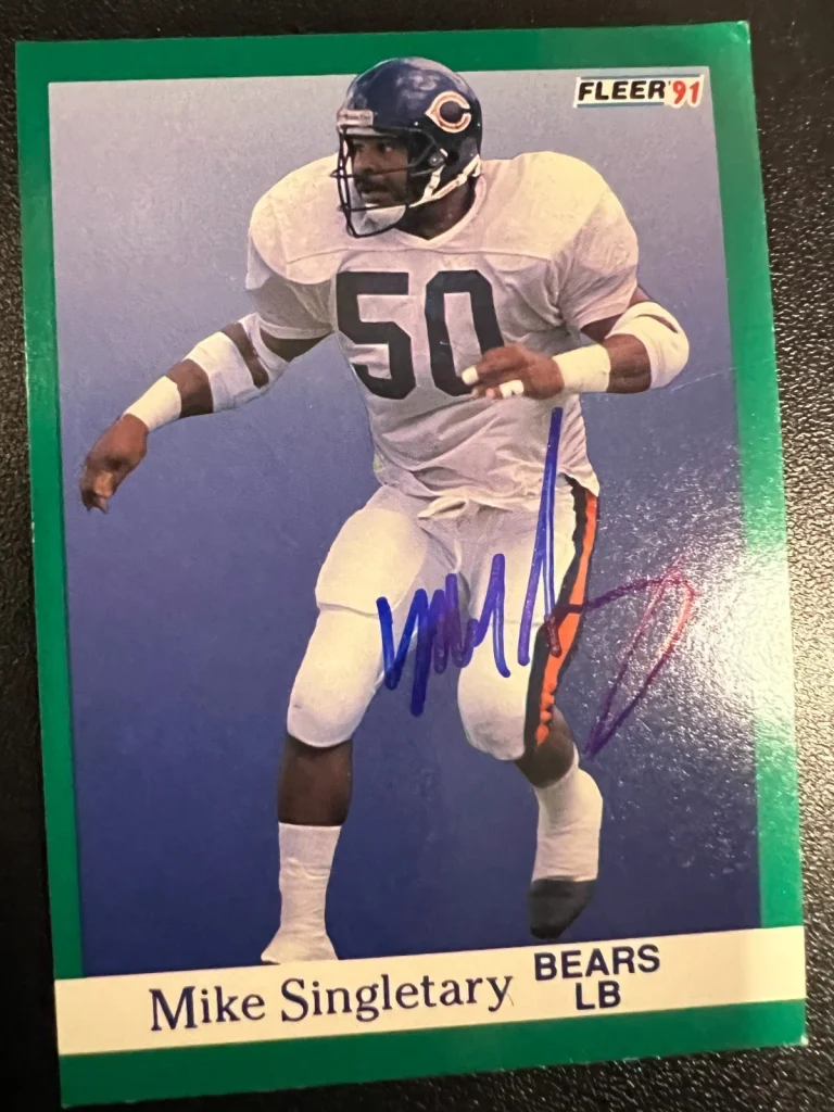 MIKE SINGLETARY CHICAGO BEARS SIGNED 1991 FLEER CARD #225