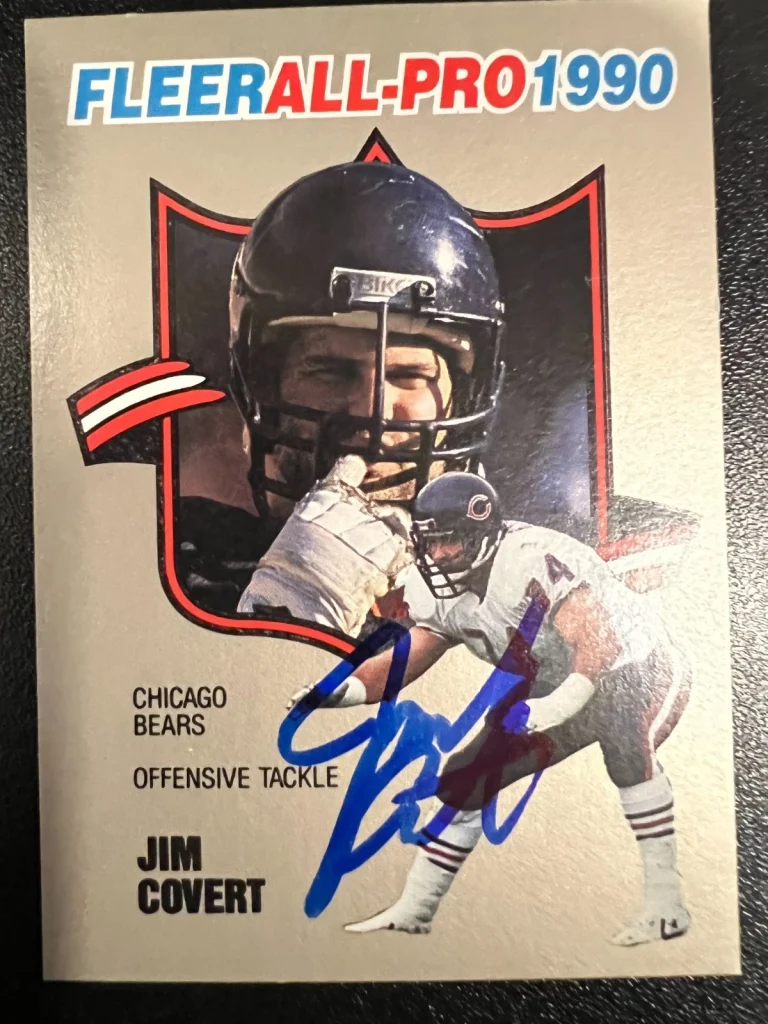 JIM COVERT CHICAGO BEARS SIGNED 1990 FLEER ALL PRO CARD #7