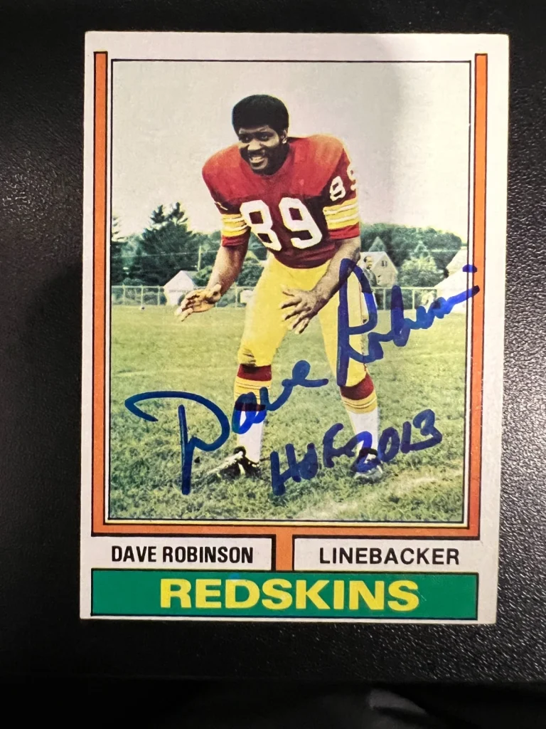 DAVE ROBINSON WASHINGTON REDSKINS HOF 2013  SIGNED 1974 TOPPS CARD #313