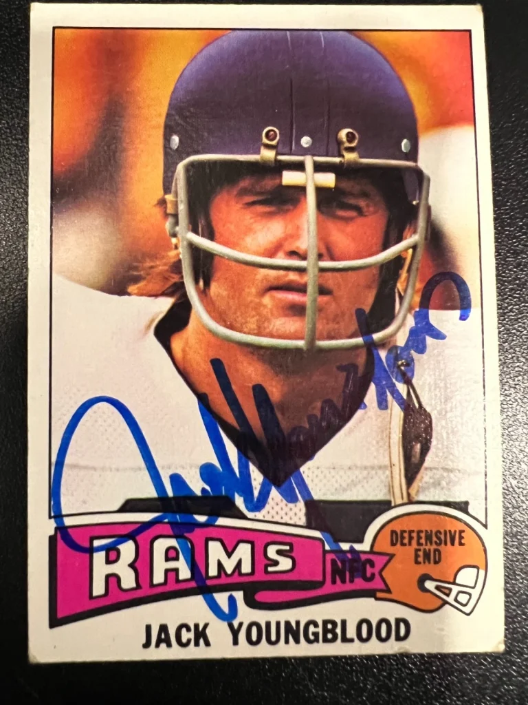 JACK YOUNGBLOOD LOS ANGELES RAMS  SIGNED 1975 TOPPS CARD #60