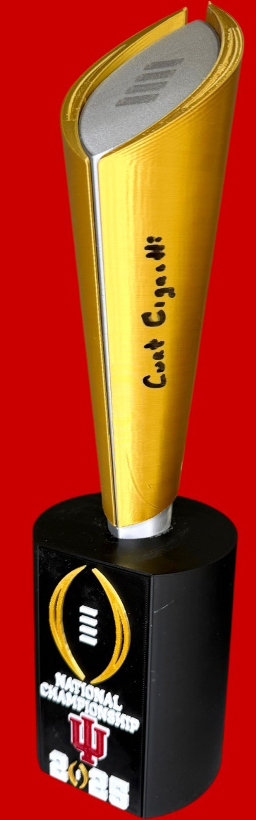 CURT CIGNETTI SIGNED 2025 INDIANA HOOSIERS NATIONAL CHAMPIONS TROPHY PSA/DNA