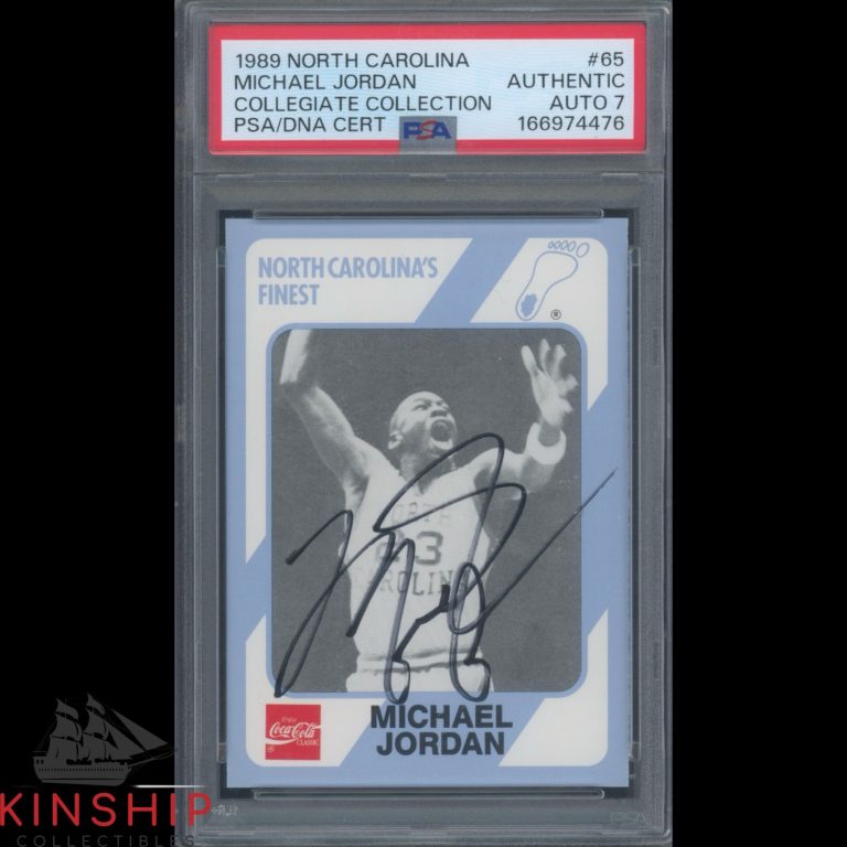 Michael Jordan signed 1989 NC Collegiate Collection Card PSA DNA Slab Auto K37